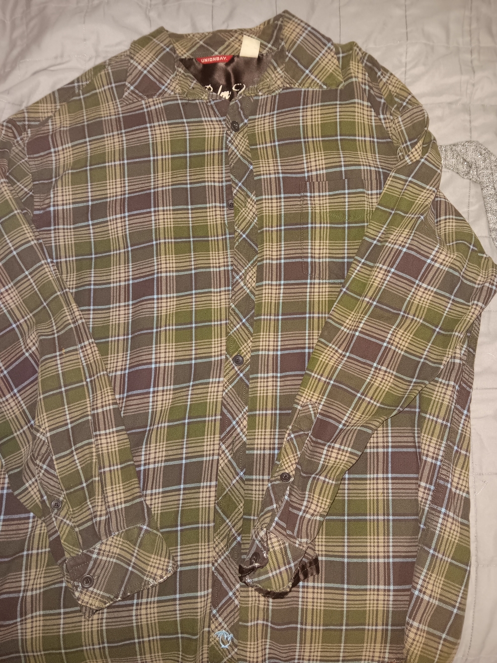 UNIONBAY Men’s Olive Green and Brown Plaid Button-Down Shirt